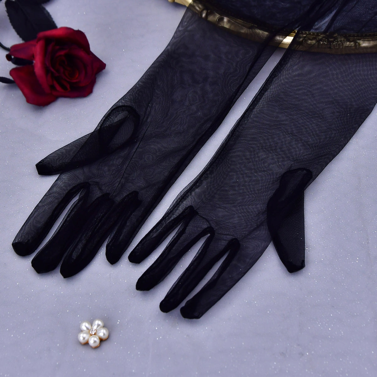 Sheer Full Finger Elbow Gloves for Halloween Parties & Weddings