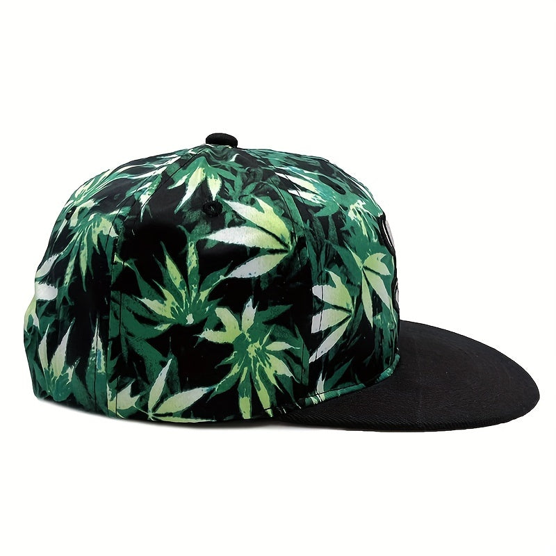 Men's Colorful Leaves Pattern Flat Brim Hat Baseball Cap