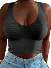  Sexy Tank Top Women's Plus Micro Ribbed Solid Sleeveless
