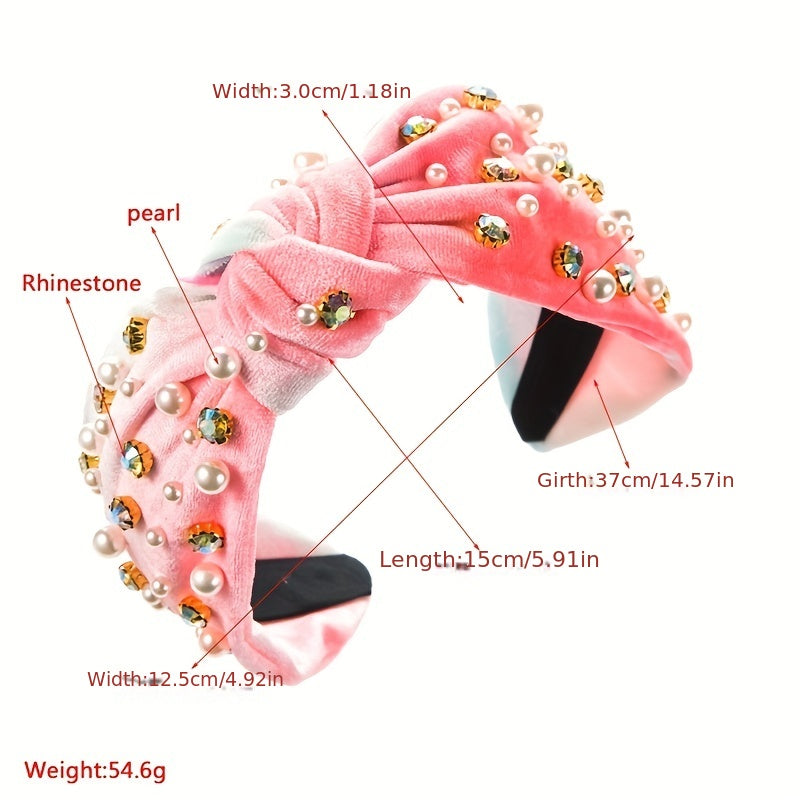 Velvet Tie-Dyed Head Hoop Faux Pearl Hair Band