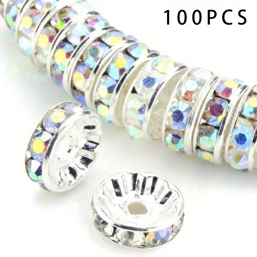 100Pcs Spacer Beads 6 8mm Silver Plated Czech Crystal Rhinestone