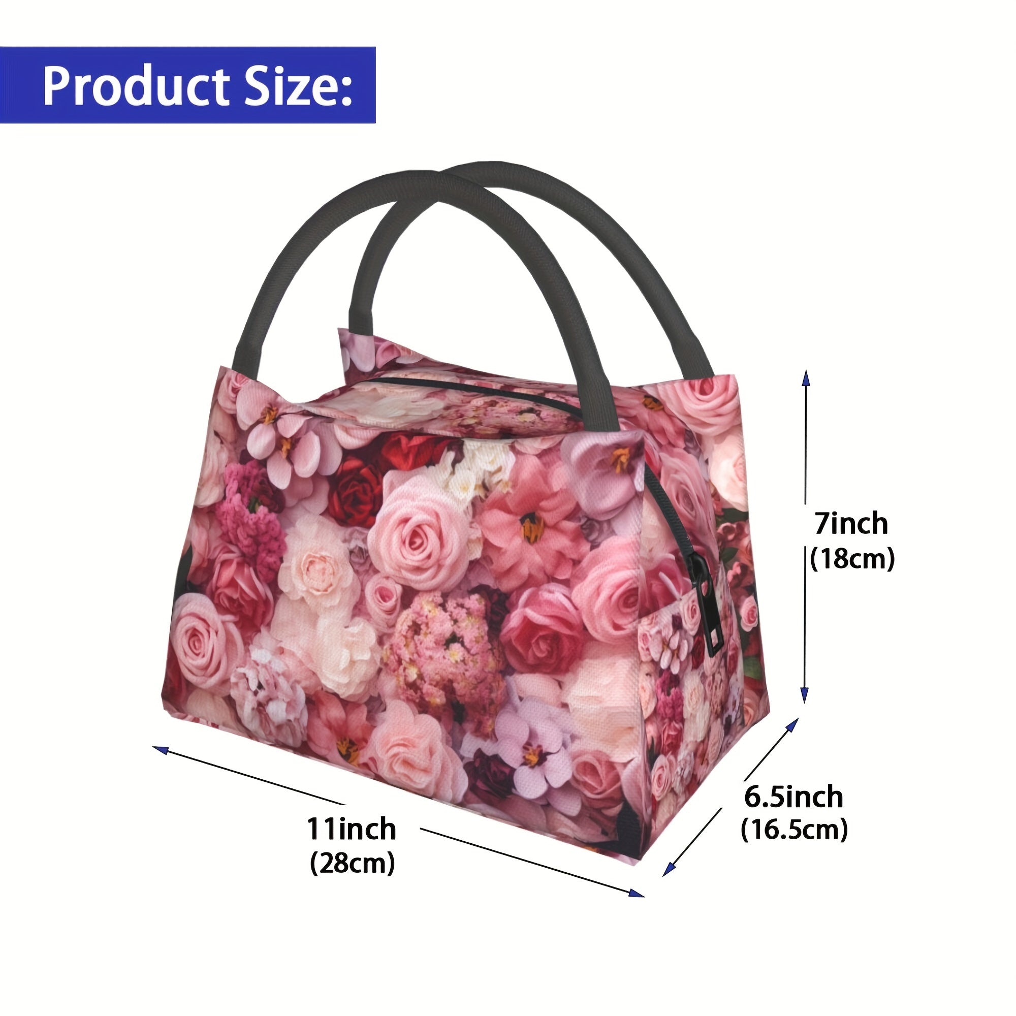 Rose Flower Insulated Lunch Bag for Camping Picnic Beach