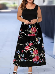  Colorblock Ombre Print Round Neck Tank Dress