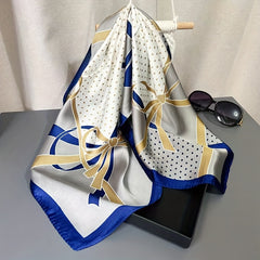 Bow Heart Print Bandana Satin Square Scarf Casual Head Wrap