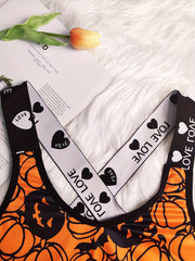  Gothic Bra Women's Pumpkin Print Crisscross Back Bra