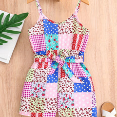 Girls Floral Print Sleeveless Romper