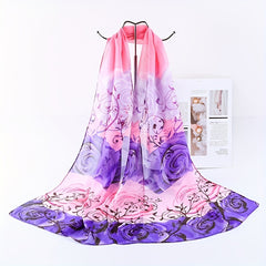 Gradient Flower Print Scarf Chiffon Sunscreen Shawl