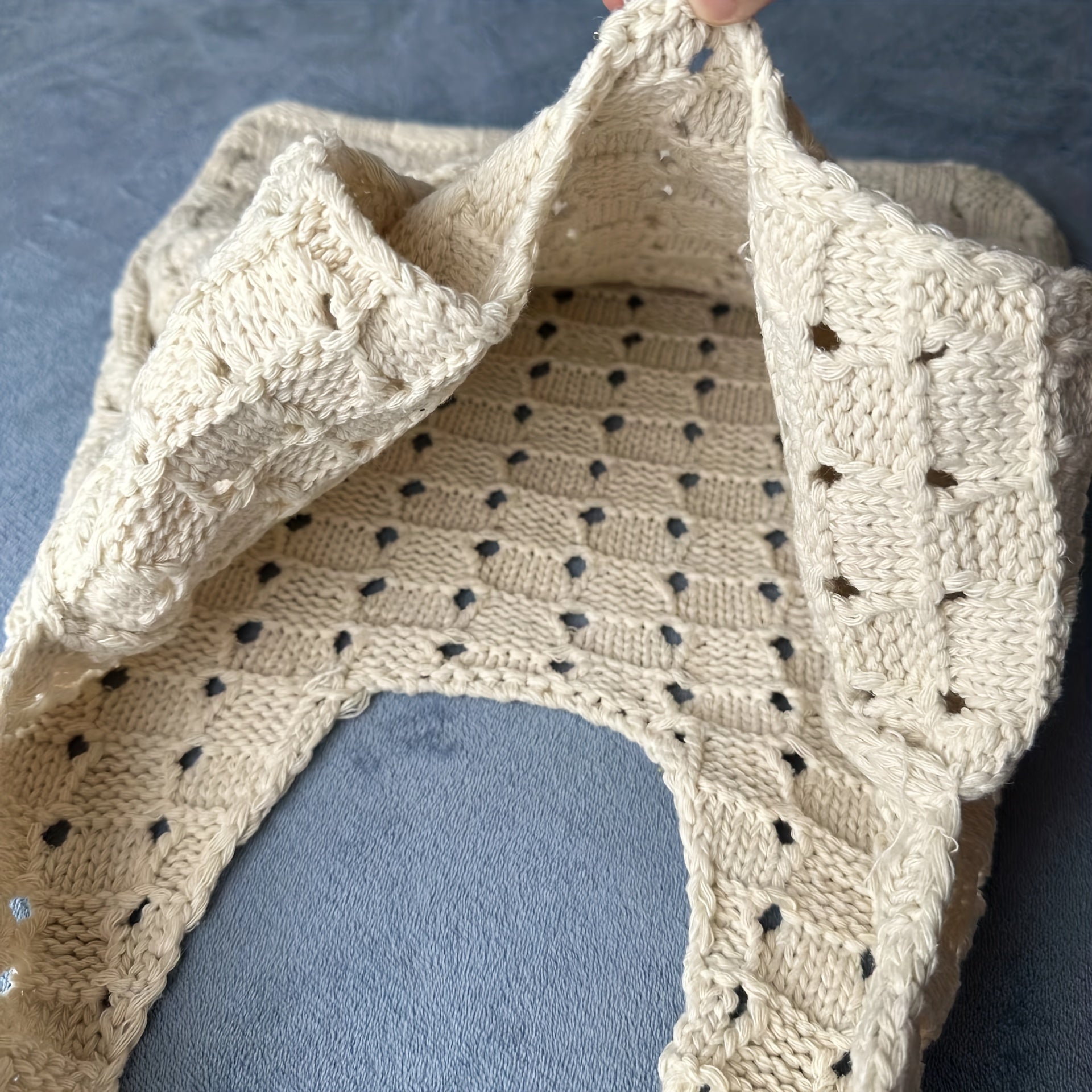 Solid Knitted Shoulder Bag Portable Shopping Bag