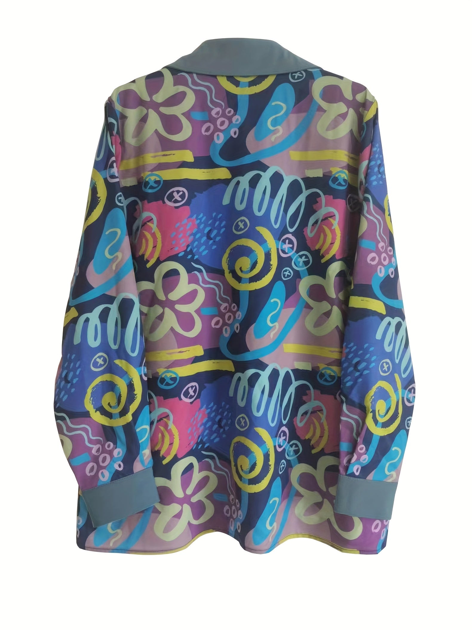  Graffiti Print Button Up Blouse