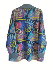  Graffiti Print Button Up Blouse