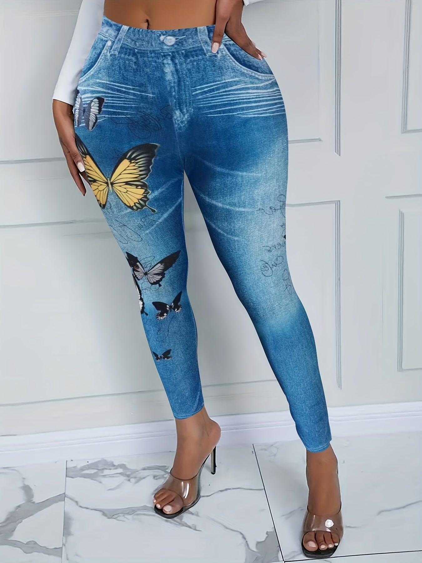  Letter & Butterfly Print Leggings