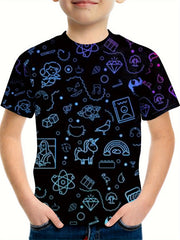 Boys Line Drawing Print Tee Short Sleeve Round Neck T shirt