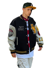 Vintage Embroidery Letter Varsity Jacket Men's Casual Block Button Up Jacket