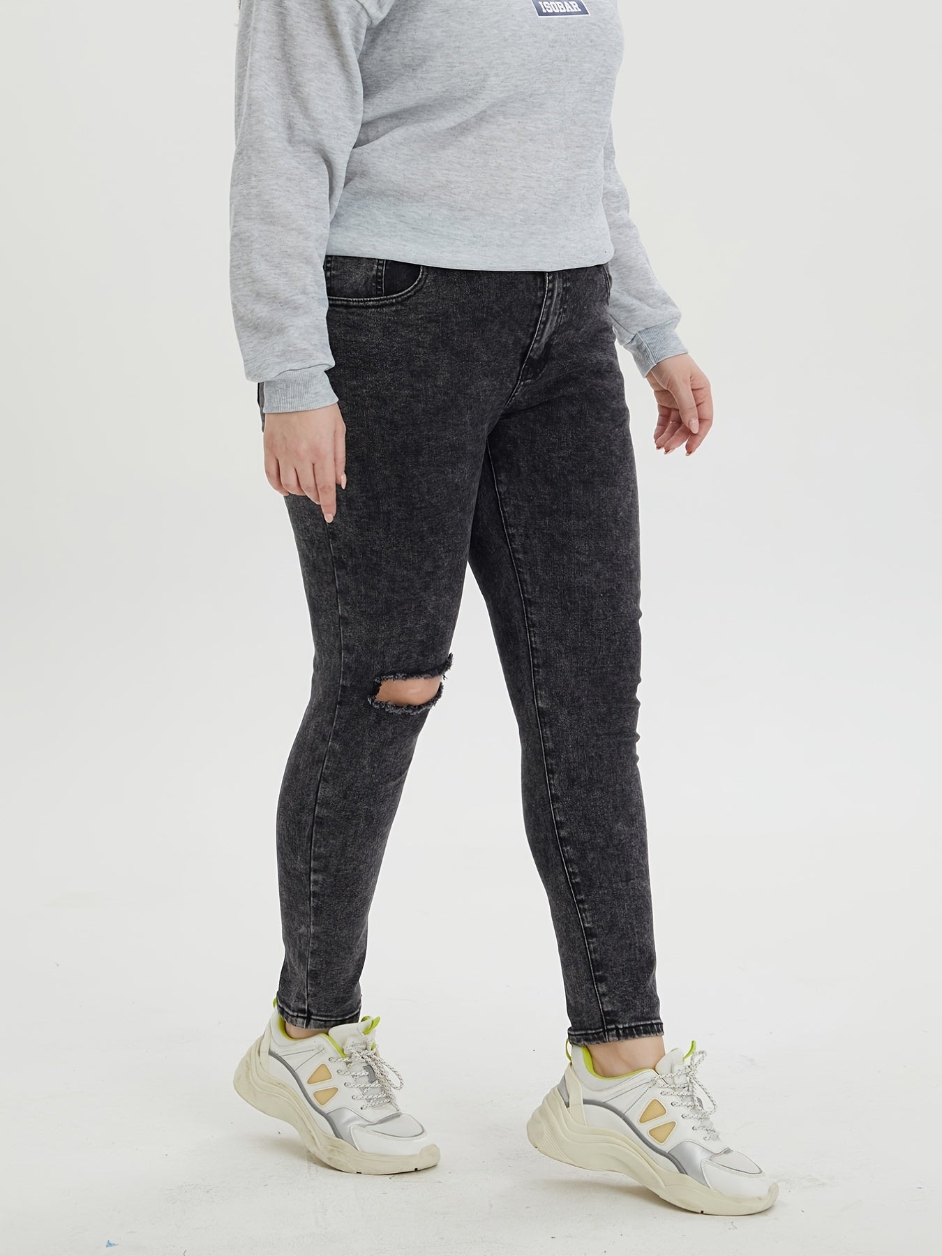  Ripped Button Fly High Stretch Jeans