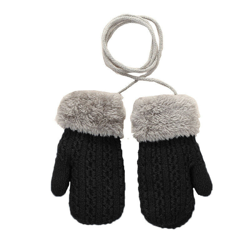 Kids Warm Knitted Gloves Double Layer Padded Thick Winter Outdoor Gloves