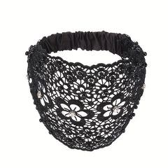 Floral Lace Hair Band Retro Wide Mesh Headdress Headwear Rhinestone Decor