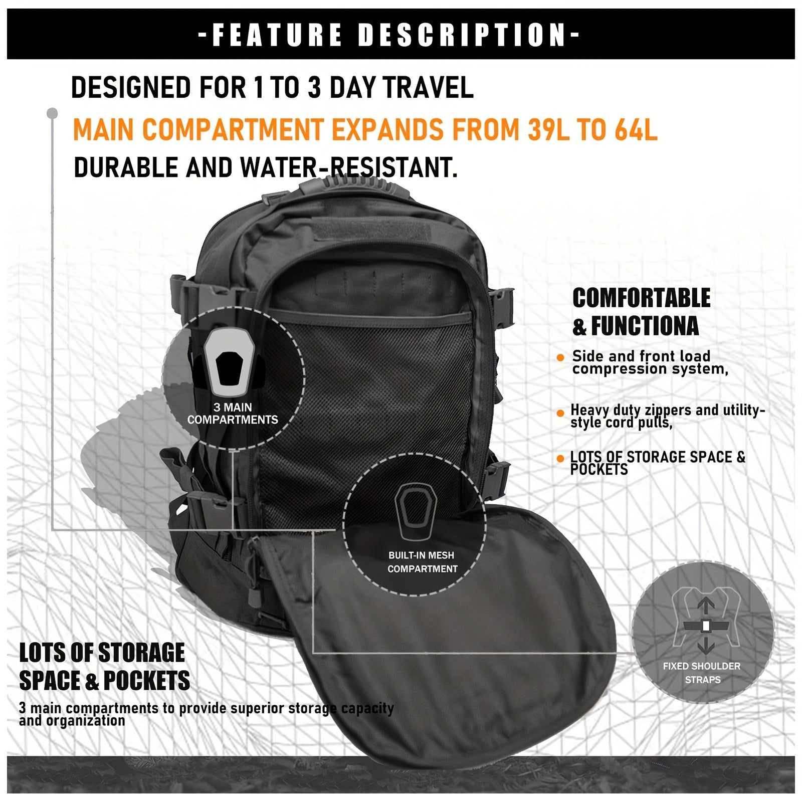 Large Capacity Backpack Tactical Sports Bag for Camping Hiking