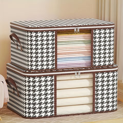 Houndstooth Storage Box Zipper Dustproof Clothes Organizer
