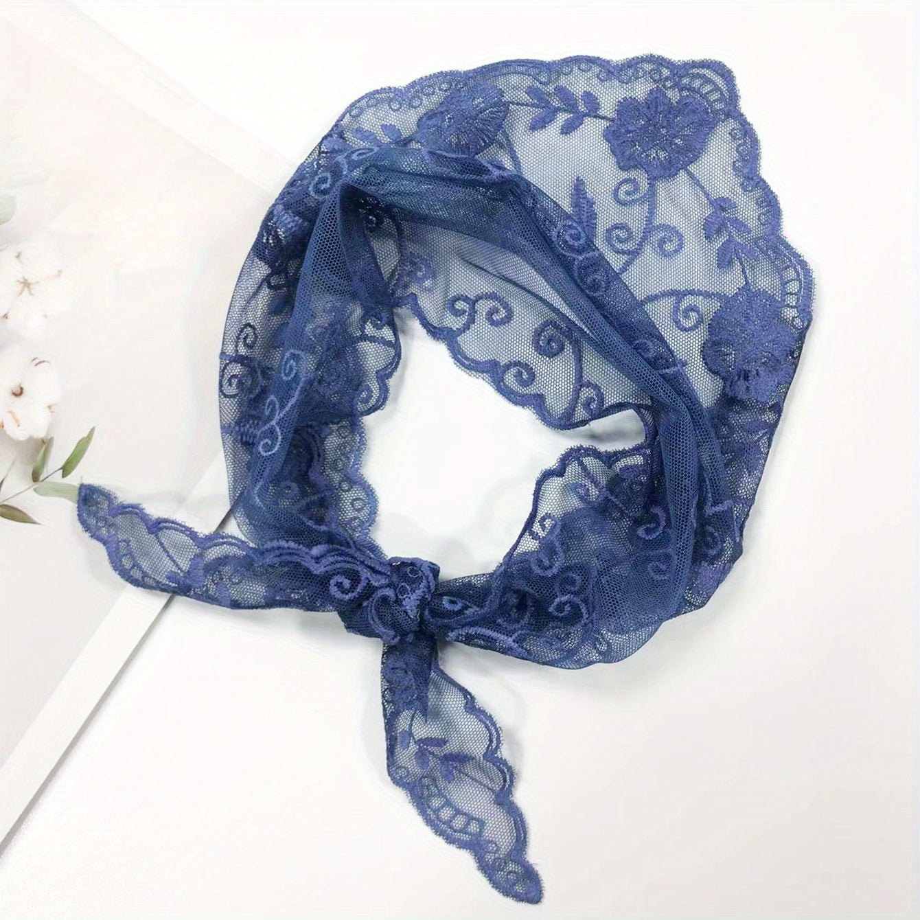 Flower Embroidered Thin Triangle Scarf for Women