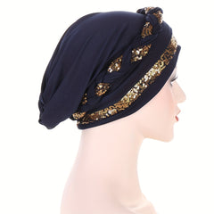 Sequin Braid Turban Cap Solid Pre tied Hijab Head Wraps