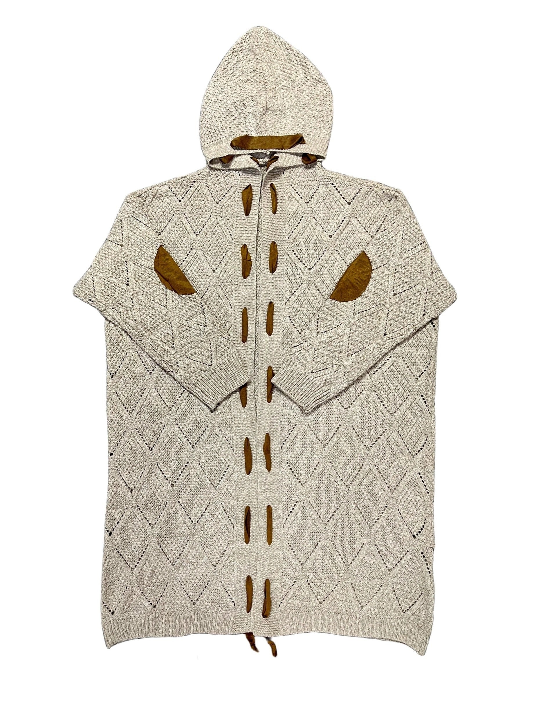  Solid Pointelle Long Sleeve Hooded Open Front Sweater Cardigan