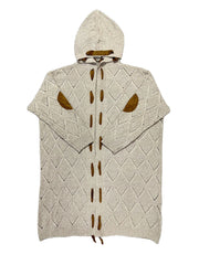  Solid Pointelle Long Sleeve Hooded Open Front Sweater Cardigan