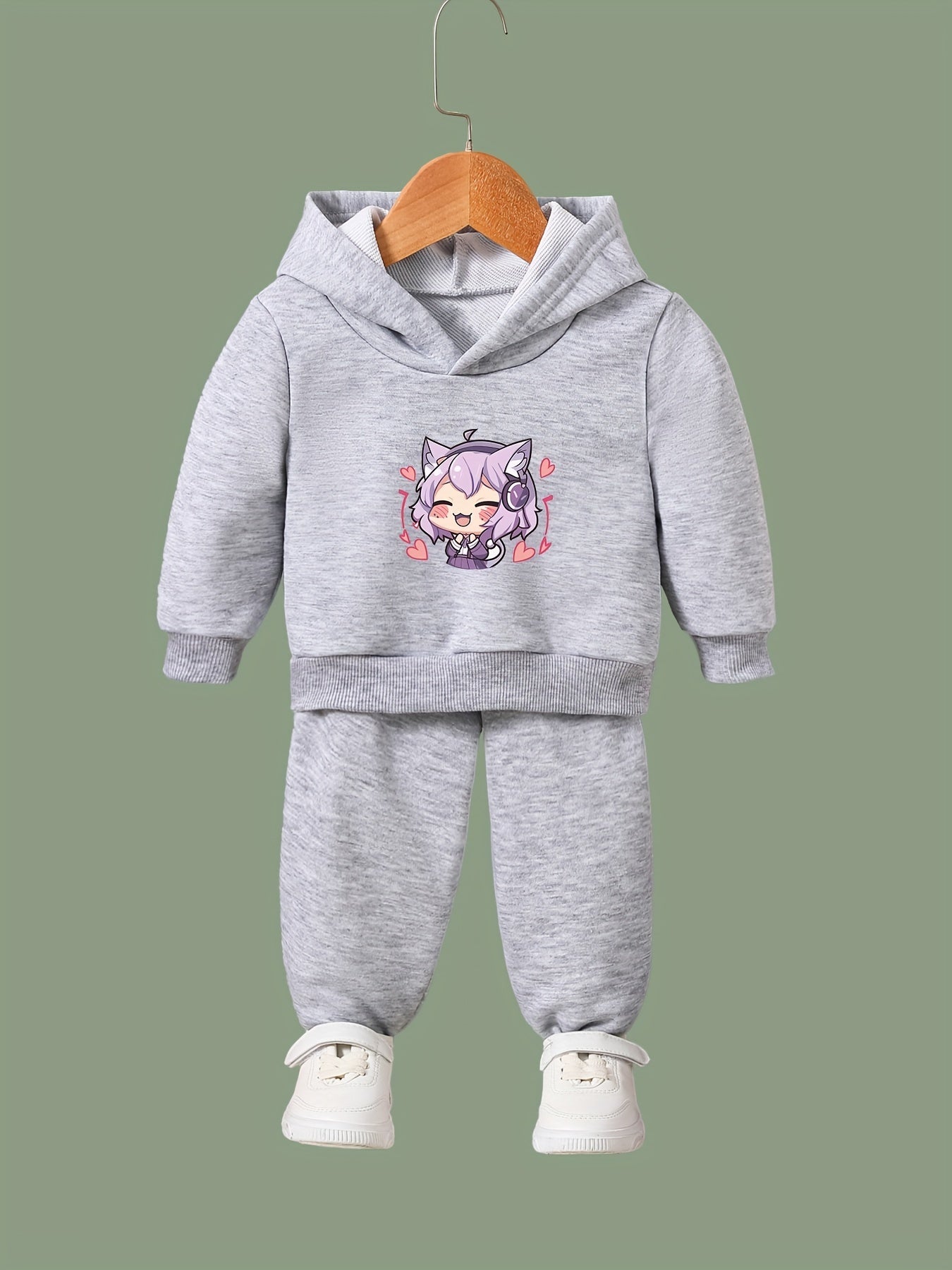 Anime Pattern Long Sleeve Hooded Sweatshirt Girls Comfy Hoodies Pullover