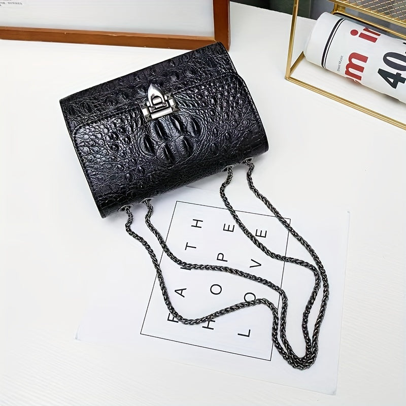 Crocodile Embossed Crossbody Bag Chain Shoulder Bag Women's Small PU Square