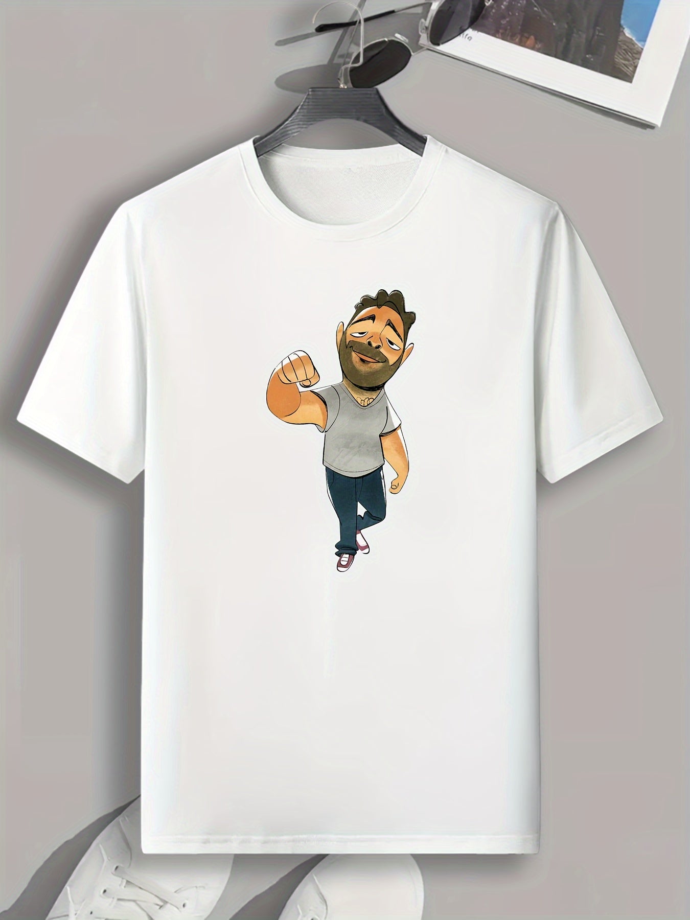 Cartoon Buddy Print Men's Comfy T shirt Active Slightly Stretch Tee