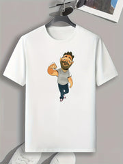 Cartoon Buddy Print Men's Comfy T shirt Active Slightly Stretch Tee