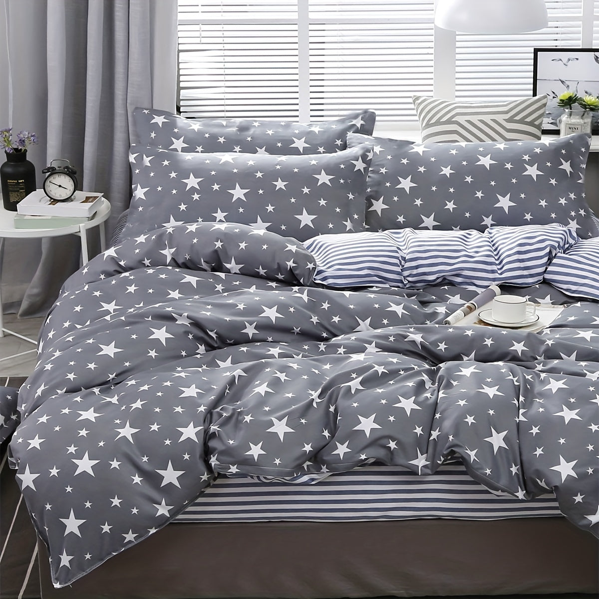 3pcs Star Print Duvet Cover Set Soft Microfiber Bedding 2 Pillowcase