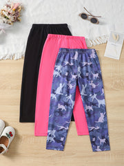 3pcs Girls Ankle Pants Stretchy Printed Legging Pants
