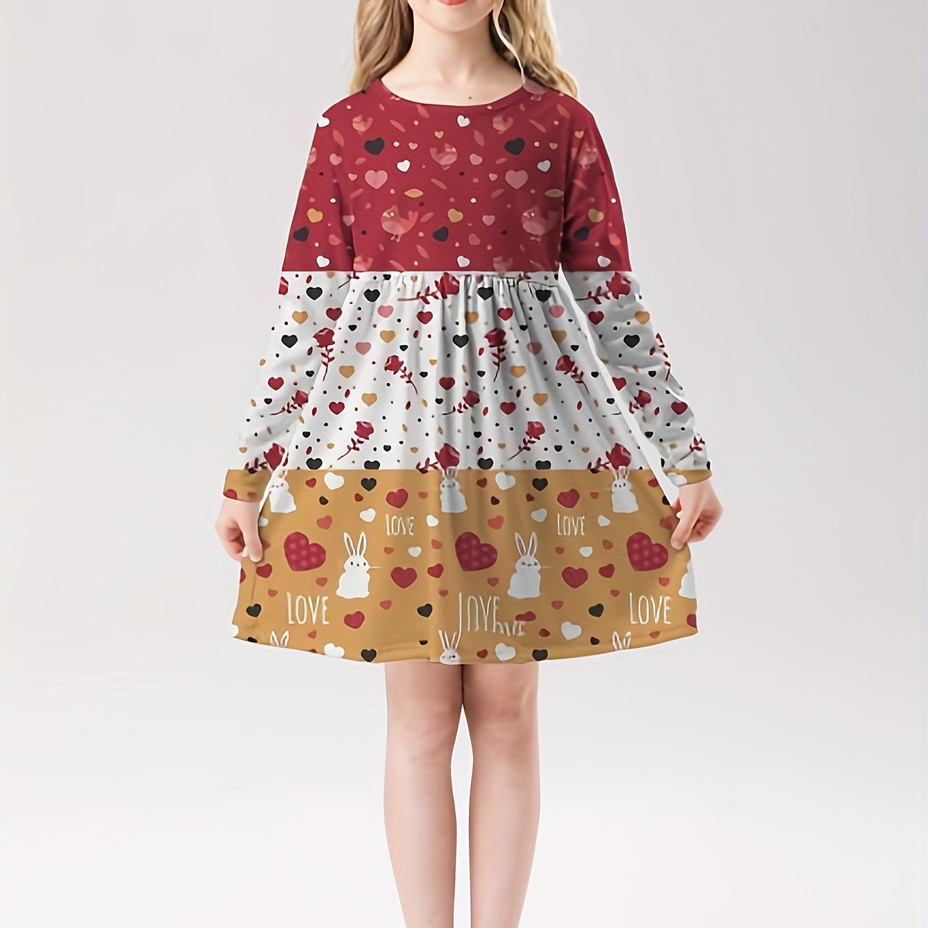 Girls Bunny Graphic Long Sleeve Dress