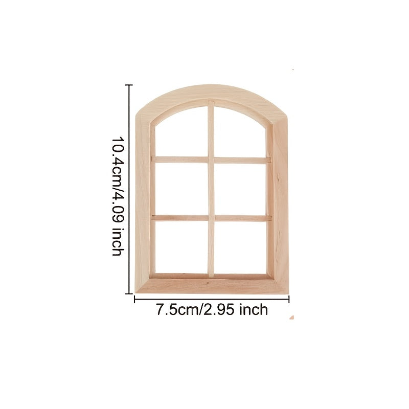 1:12 Scale Dollhouse Wooden Window Beige Fabric Glass Panel