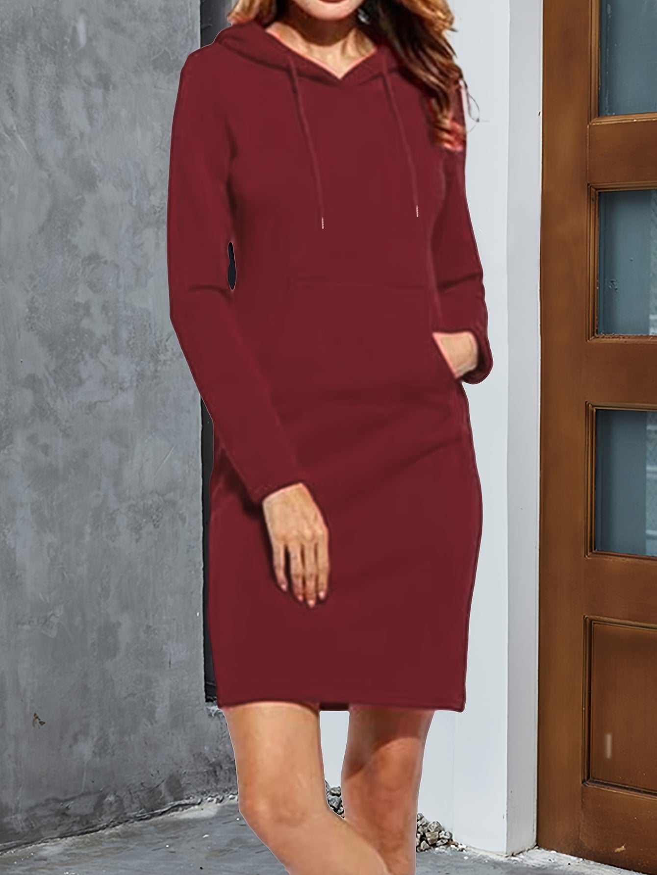  Hooded Sweatshirt Dress With Pockets