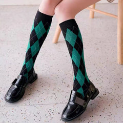 Argyle Calf Socks College Style Knee High Socks Women's Stockings