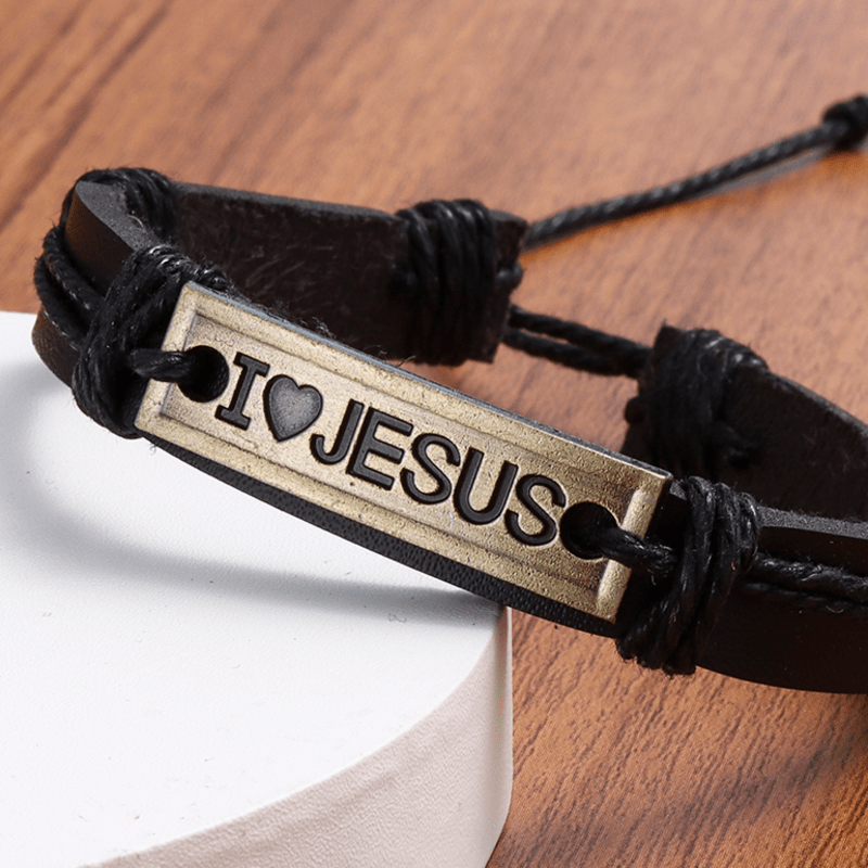 Men's Vintage I LOVE JESUS Leather Bracelet