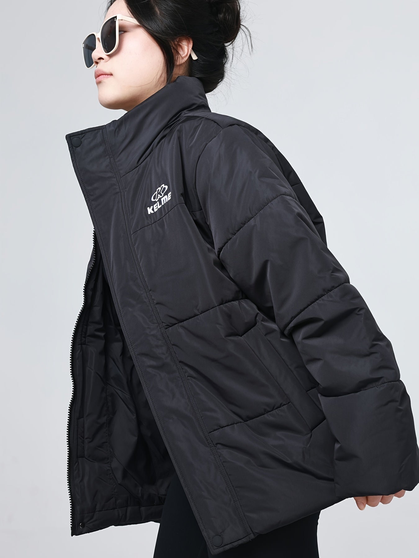 Women's Letter Print Puffer Jacket Windproof Down Winter Coat