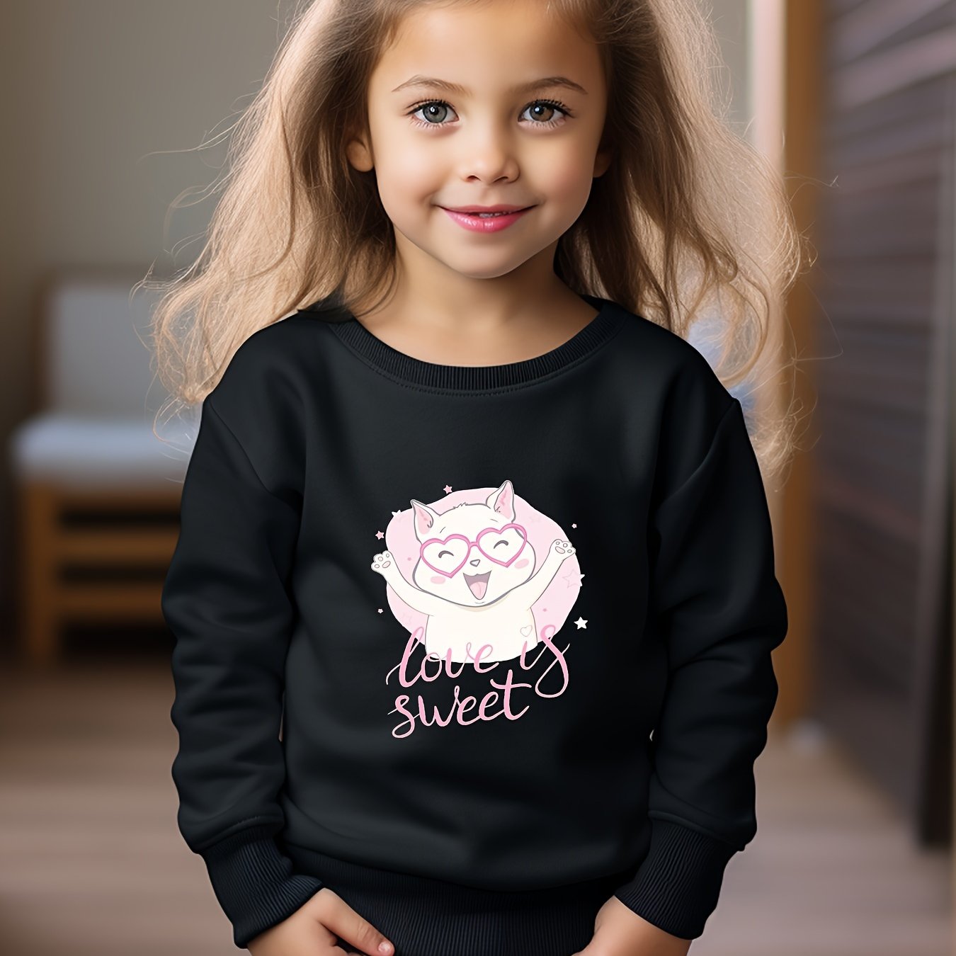OERYUI Girls boys Sweet Kitty Graphic Sweatshirt Comfy Pullover Kids Clothes