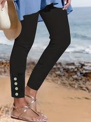  Casual Leggings Women's Plus Solid Button High Rise Leggings