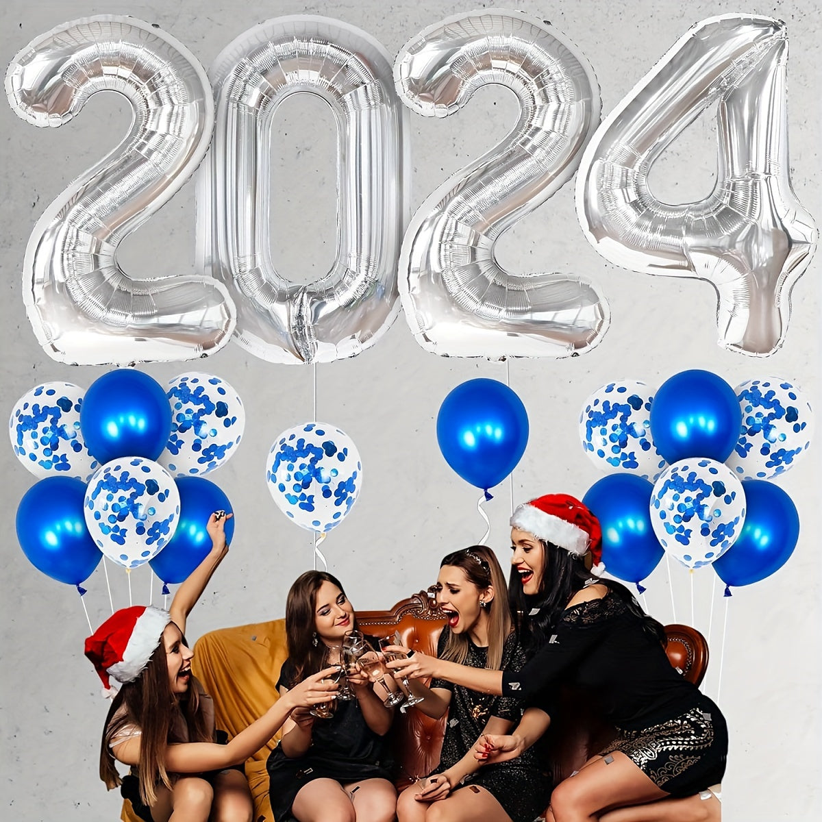 20pcs Year Theme Party Balloons Set, Number Balloons, Dark Sequin Balloons