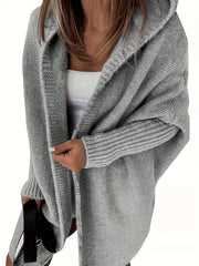  Open Front Batwing Sleeve Hooded Sweater Cardigan