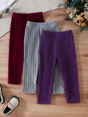 3 Pack Ribbed Long Pants for Girls, Comfy Sweatpants for Sports