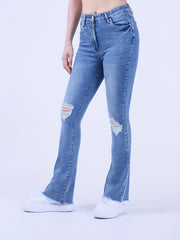  High Rise Bootcut Jeans with Raw Trim