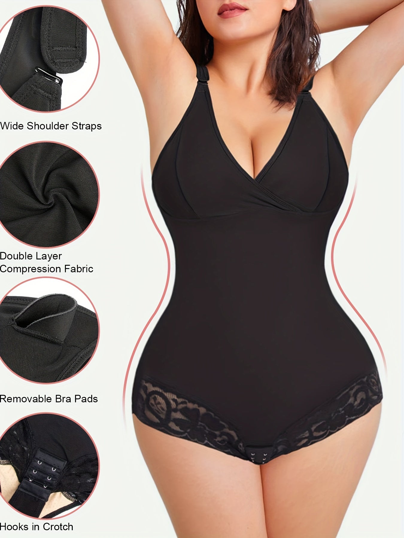 Lace Shaping Bodysuit V-Neck Tummy Control Body Shaper