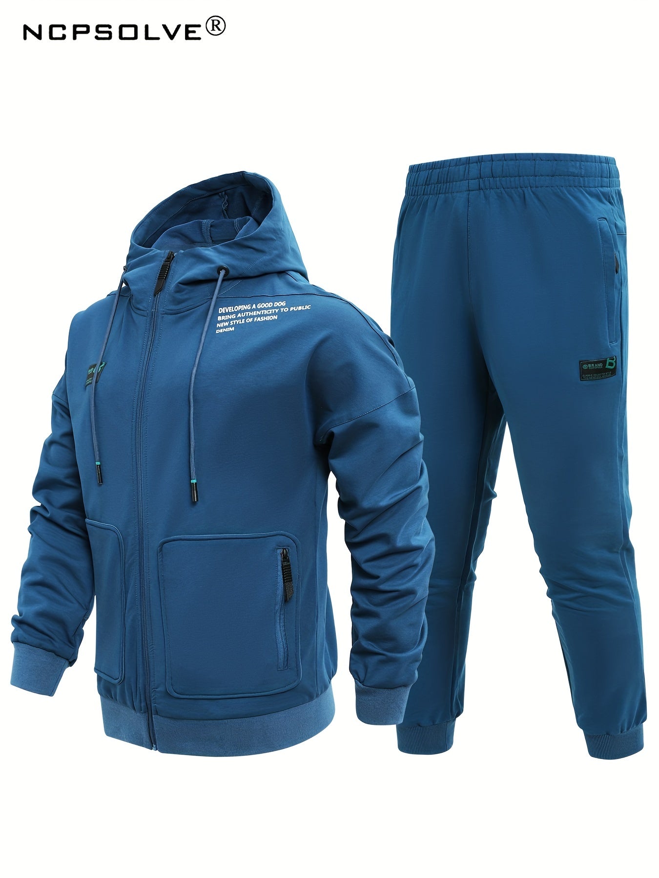 Men's Comfy Hooded Jacket & Stretch Pants Set for Outdoor Zipper Pocket
