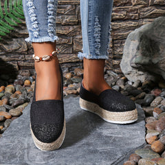 Women's Glitter Platform Espadrilles Slip On Shoes