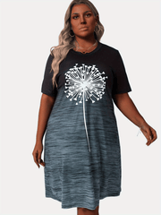  Women's Dandelion & Ombre Print Tee Dress