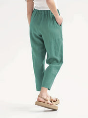 Elastic Waist Cropped Pants with Pockets for Women