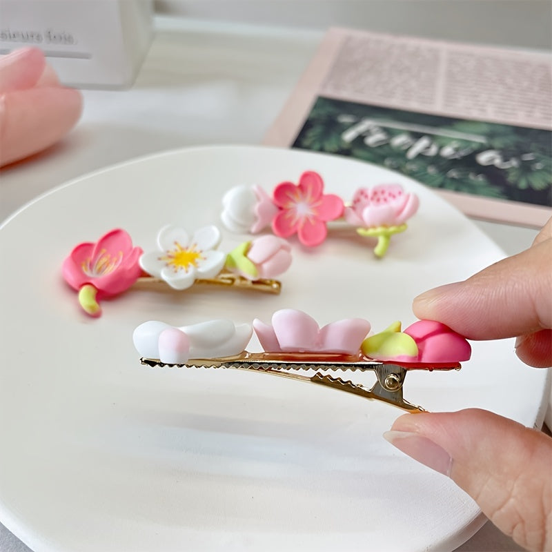 Peach Blossom Tulip Lily Hair Clips Barrette Scrunchie